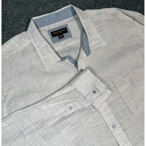 Johnston & Murphy Shirt Mens 3XL White Linen Long Sleeve Button Front Casual